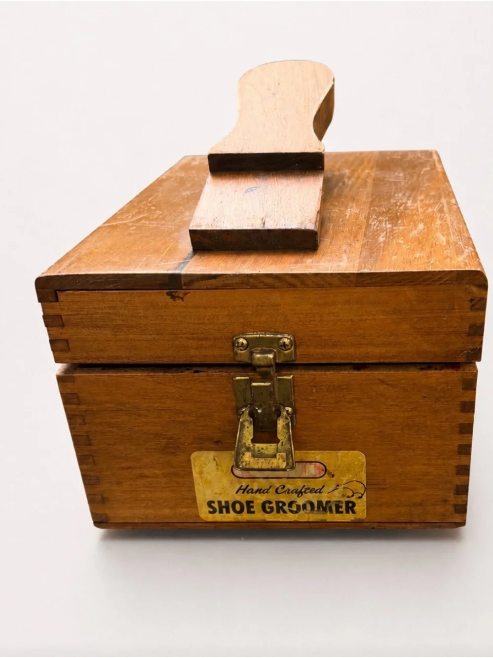 Vintage Hand Crafted Shoe Groomer Box - Natural Wood Finish